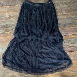 Rapsodia Cosmic black mesh lined beaded maxi skirt EUC size Small